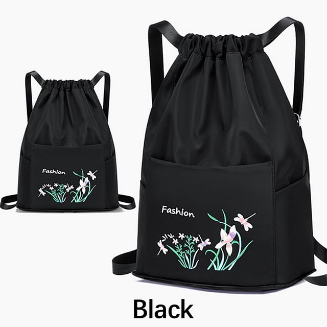 Foldable Drawstring Large Capacity Embroidered Backpack, Drawstring Backpack For Women Travel Backpack
