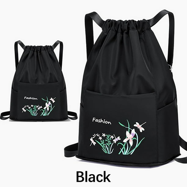 Foldable Drawstring Large Capacity Embroidered Backpack, Drawstring Backpack For Women Travel Backpack