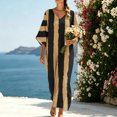 thumbnail image 4 of Uscallm Women Plus Size V Neck Short Sleeve Boho Flowy Striped Maxi Dresses Loose Casual Beach Vacation Swing Long Dresses with Elastic Waist, Gold 2XL, 4 of 8