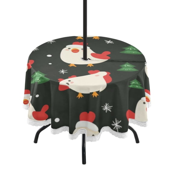 Round Tablecloth 60*60 Inches Round Tablecloth Outdoor Style Tablecloth With Umbrella Holes Tablecloth Outdoor Suitable For Kitchens and Dining Rooms Christmas Cute Chick