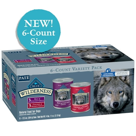 Blue Buffalo Wilderness High Protein Beef and Chicken & Salmon and Chicken Wet Dog Food Variety Pack for Adult Dogs, Grain-Free, 12.5 oz. Cans (6 Pack)