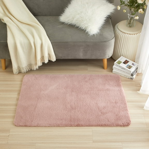 Lanco Blush Faux Rabbit Rug , Size 30" x 46" , Premium Ultra Soft Rug for Living Room Bedroom