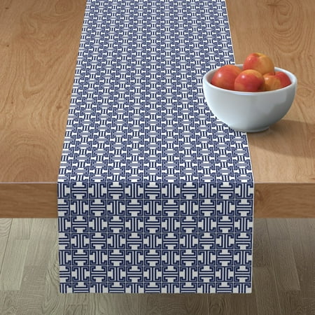 

Cotton Sateen Table Runner 108 - Erden Ink Geometric Chinoiserie Blue Navy White Chinese Style Print Custom Table Linens by Spoonflower