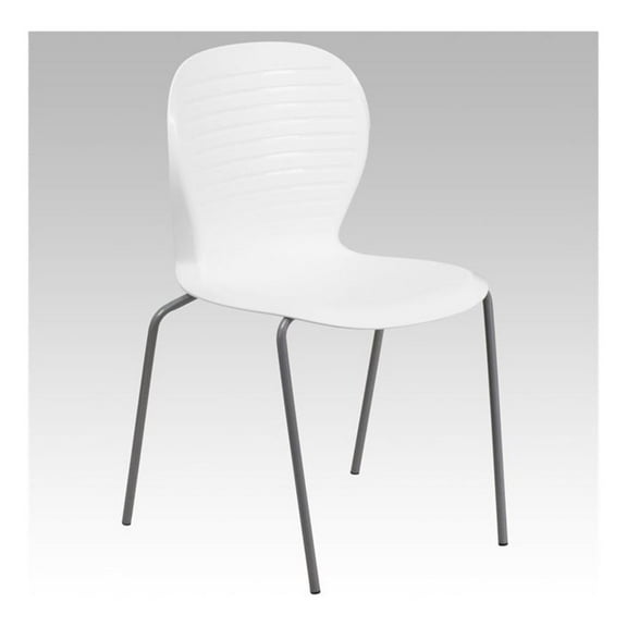 Bowery Hill Metal/Plastic Ergonomically Stacking Chair in White/Silver
