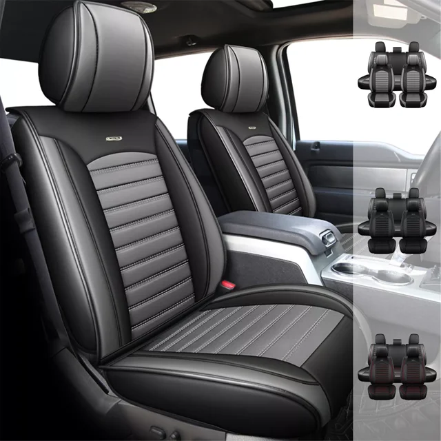 Car Seat Covers Custom Fit for 2015-2022 Ford F150 Pickup Truck PU Leather Front+Rear Full Set Cushion Protector Black+Gray