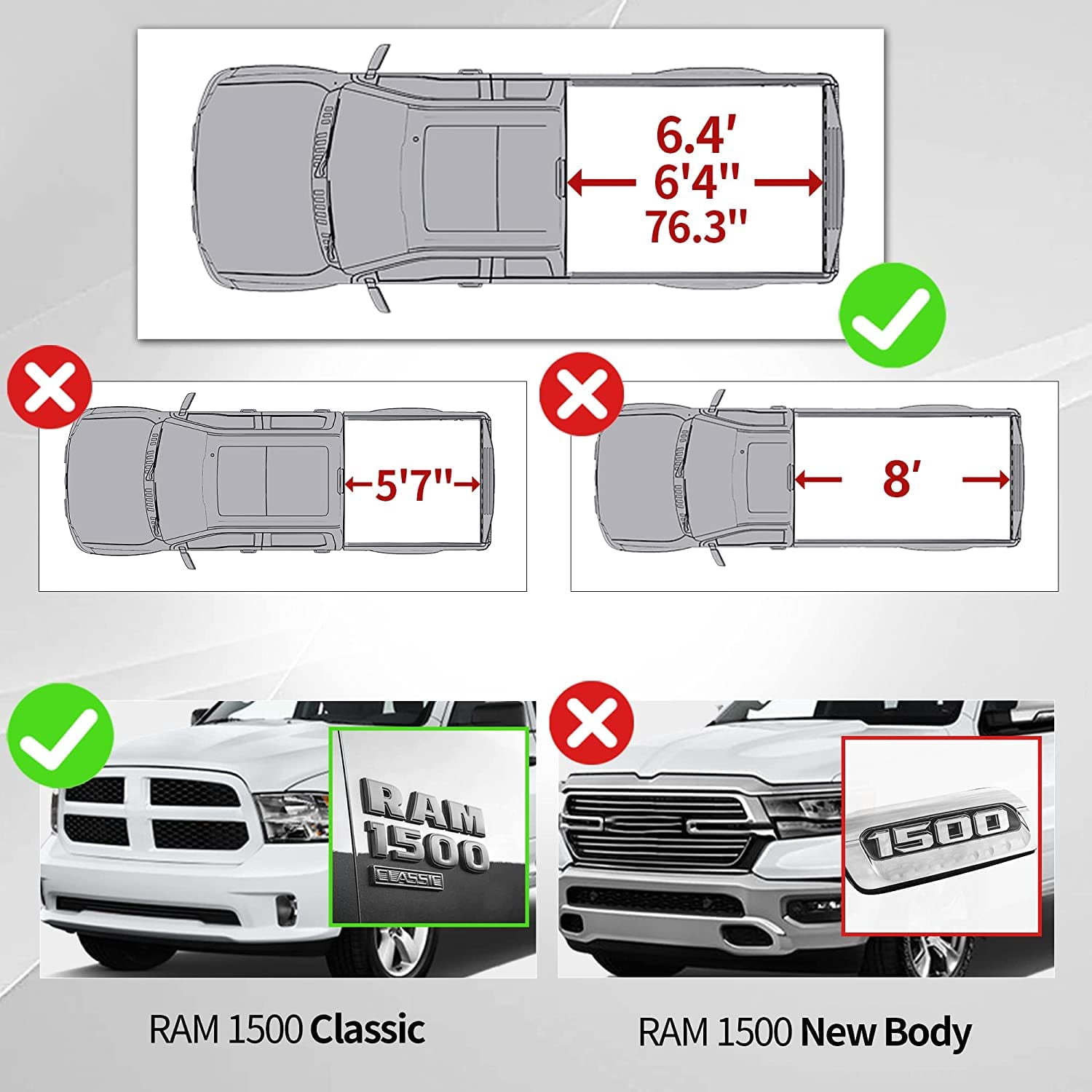 RVNI 6.4ft / 6.5ft Bed Soft Roll Up Tonneau Cover for 2002-2023 Dodge Ram 1500 2500 3500