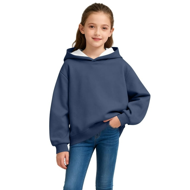 Blusa con capucha de manga larga para niñas y niños, primavera y otoño, sudadera con capucha de manga larga de color liso, top versátil de moda, abrigo con capucha para hombres y mujeres, sudadera con