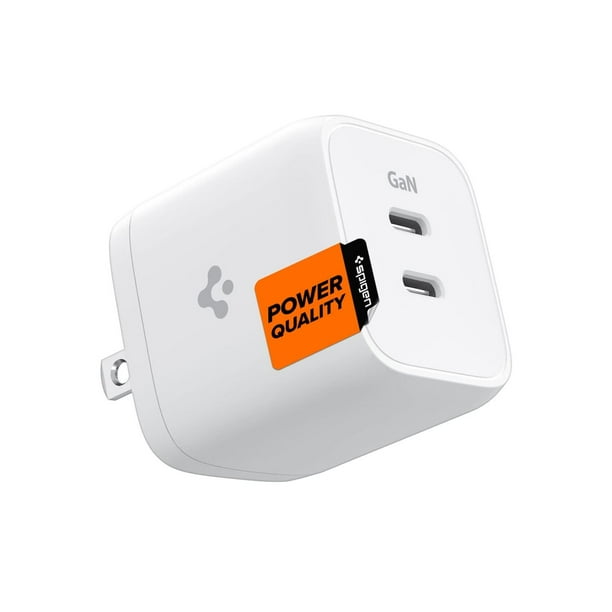 Spigen GaN 452 Total 45W 2 puertos GaN III Tech Dual USB C Cargador de pared PD 3.0 Bloque de carga