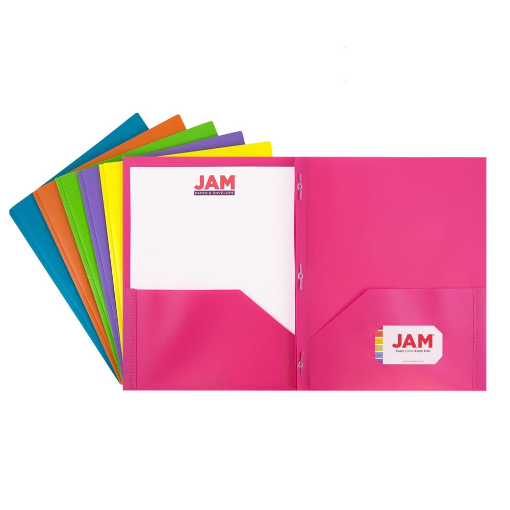 JAM Paper, Plastic 2 Pocket School POP Folders with Metal