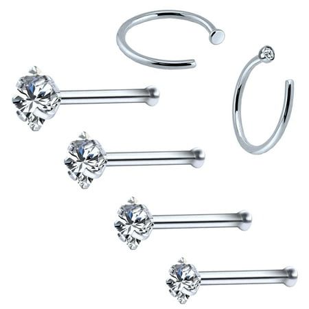 BodyJ4You 6PCS Nose Ring Hoop 20G Stainless Steel Nose Pin Bone Studs Piercing Jewelry
