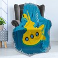 thumbnail image 4 of Yellow Submarine Soft Flannel Fleece Throw Blanket, Illustration of a Submarine Bubbles Under the Sea Print, Cozy Plush for Indoor and Outdoor Use, 50" x 70", Mustard and Petrol Blue, by Ambesonne, 4 of 5