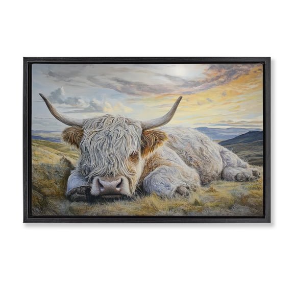 Stupell Industries Rustic Lodge Sleeping Highland Cow Pastoral Black Floating Frame Canvas Art, 25 x 17, by The Wands Want