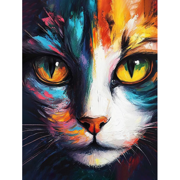 Colorful Cat Abstract Oil Painting Canvas Art，Suitable for Living Room， Bedroom， Office， Dining Room， and Bathroom Decoration.