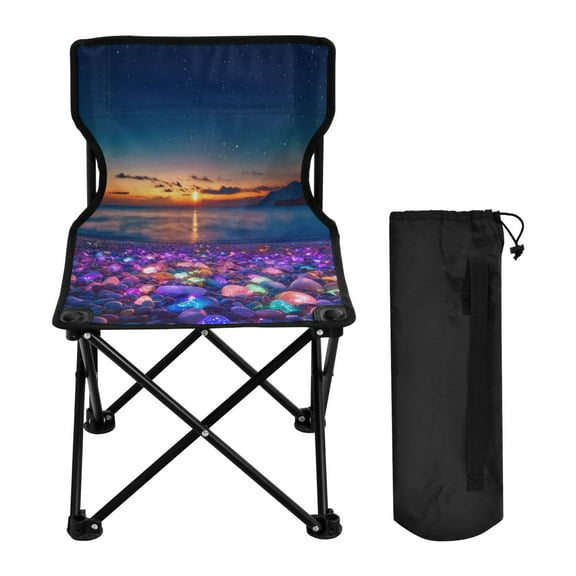 YAZAOO Camping Chairs Modern Colorful Beach with Glowing Pebbles Pattern Folding chair