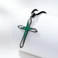 thumbnail image 3 of Coachuhhar Black Cross Necklace 925 Sterling Silver Malachite Pendant Necklaces Religious Christian Jewelry for Men Women Fathers Day Confirmation Baptism Gifts for Husband, 3 of 8