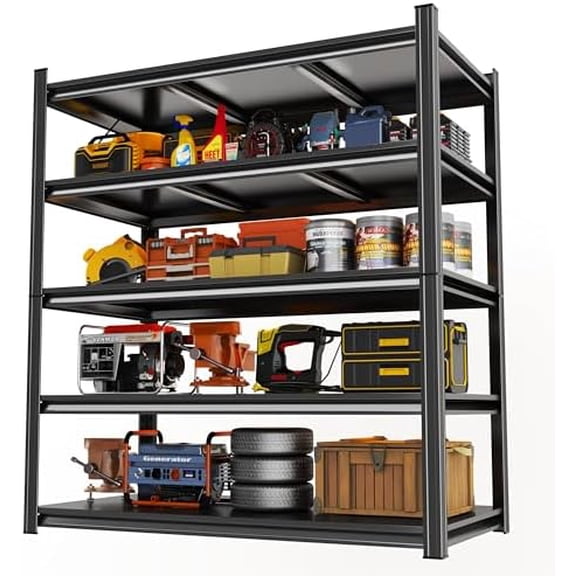 78" H Garage Shelving,Heavy Duty Metal Shelves,5-Tier Adjustable Storage Shelf,3000LBS,Industrial Shelving Unit,for Warehouse,Basement,and Garage,with Fence,47.2" W x 18" D x 78''D,Black
