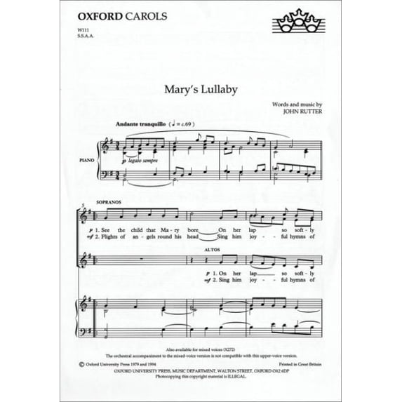 Pre-Owned Mary's Lullaby: Ssaa Vocal Score (Book)