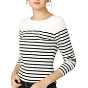 Allegra K Junior's Contrast Color Long Sleeve Striped T-Shirt