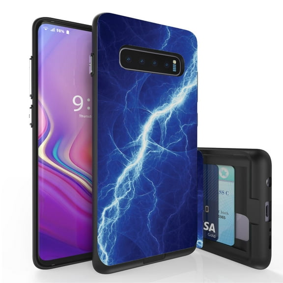 Galaxy S10  Case, Duo Shield Slim Wallet Case   Dual Layer Card Holder For Samsung Galaxy S10  [NOT S10 OR S10e] (Released 2019) Blue Lightning