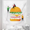 thumbnail image 1 of French Cafe Tapestry, Fast Food Themed Graphic Colorful Simple Sketch Look Hamburger People, Fabric Wall Hanging Decor for Bedroom Living Room Dorm, 5 Sizes, Orange Multicolor, by Ambesonne, 1 of 1