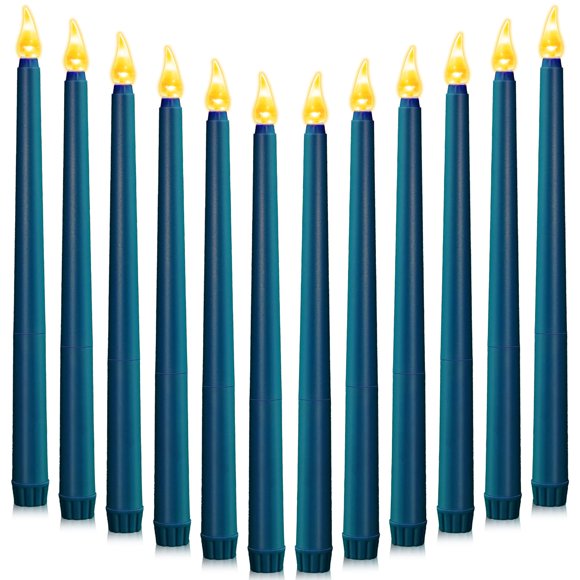 12 velas cónicas LED sin llama, color azul marino, de 28 cm, de CHENGU