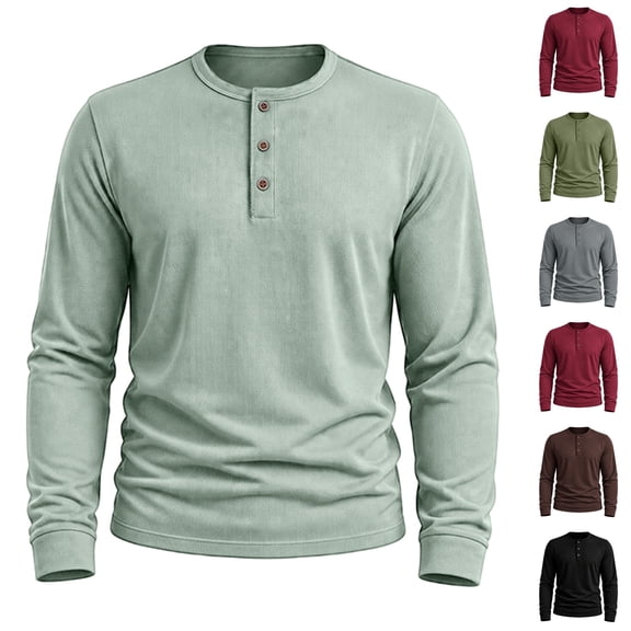 Resicozy Mens Henley Shirts Long Sleeve Casual T-Shirt Basic Lightweight Pullover Tees Mint Green 2XL