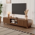 thumbnail image 4 of 59" TV Stand for Living Room, Mid Century Modern Entertainment Center for 55/60/65 Inch TV, Media Console with Fluted Sliding Doors and Sturdy Box Frame Leg, Walnut, 4 of 8