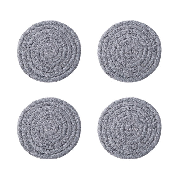 OATIPHO 4Pcs Round Woven Coasters Grey Cotton Linen Table Mats for Protection and Heat Resistance