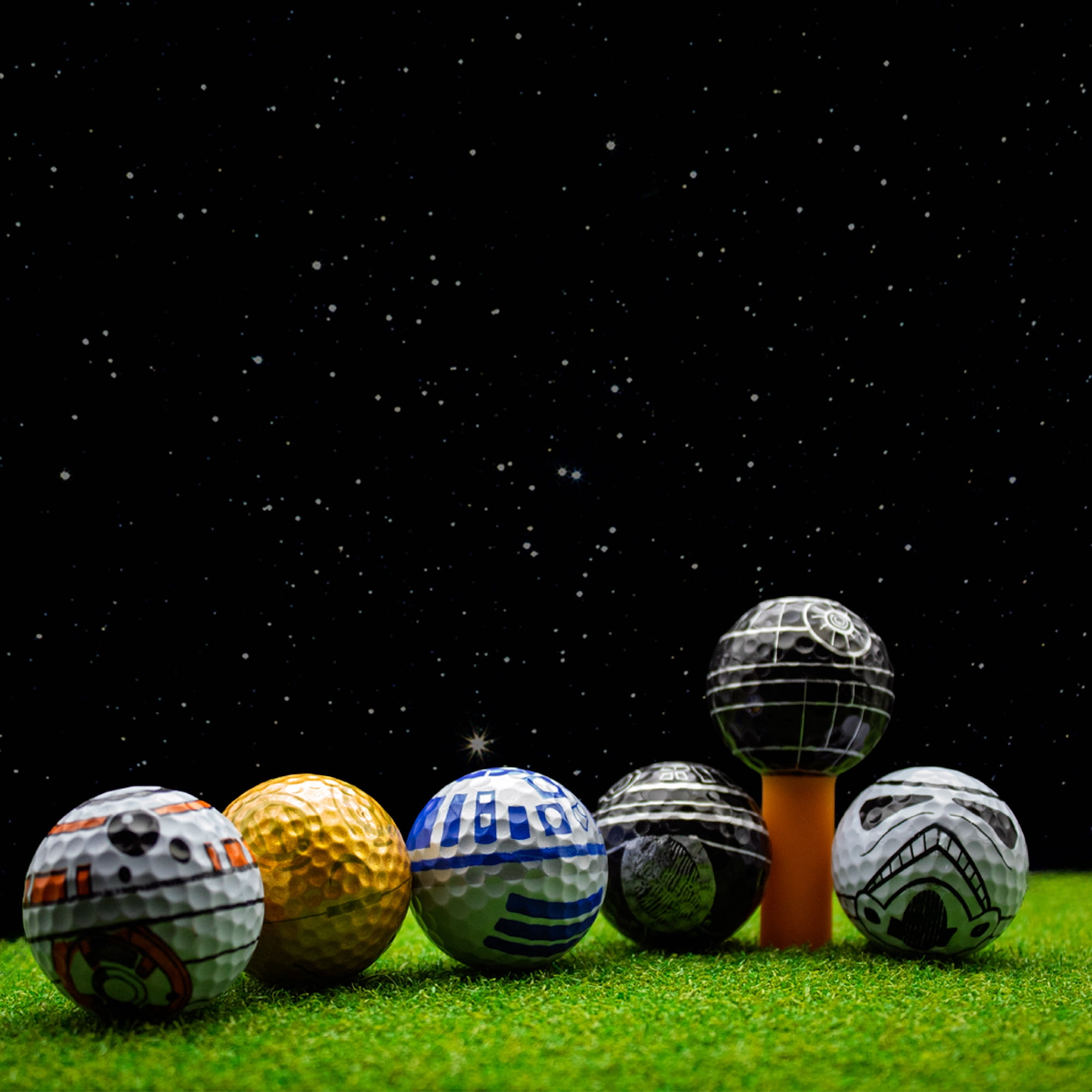 Storm Trooper, BB8, BB9E, Death Star, C3PO, R2D2 Golf Balls, 12 Pack by GBM GOLF