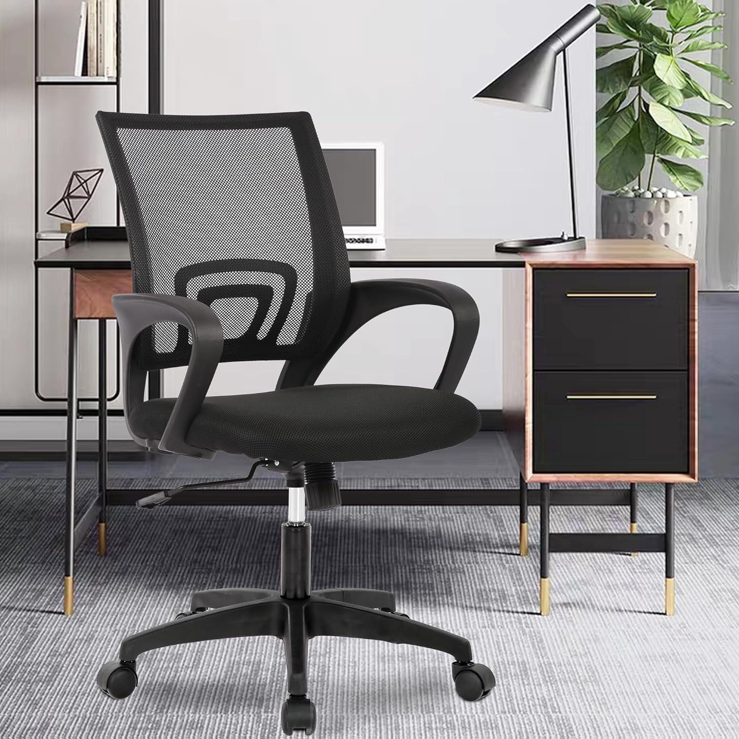 Ergonomic Office Chair Black | Mesh Foam Back with Lumbar Support, Adjustable Height, 360 Swivel, Armrests & High Density Sponge Cushion | Computer Chair For Home, Office | Pack of 2