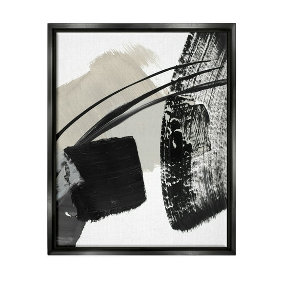 Stupell Industries Black Brush Strokes Abstract Painting Black Floater Framed Art Print Wall Art, 17 x 21
