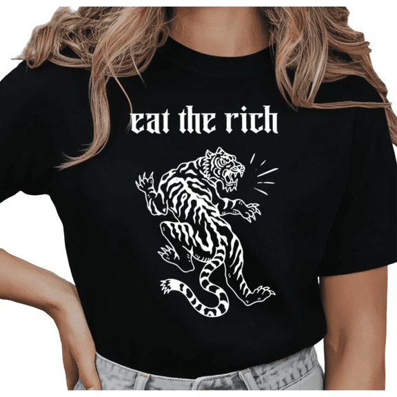 Women's "Eat The Rich" Tiger Graphic Comfortable Breathable T Shirt Gothic Vintage Short Sleeve Round Neck Top Black S-5XL