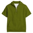 thumbnail image 3 of Short Sleeve Hoodies for Men Summer Fall Loose Casual Waffle Knit Hooded Sweatshirt with Pockets Quarter Zip Pullover, 3 of 4