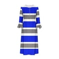thumbnail image 4 of Cocktail Dress for Women Women's Long Sleeve V-Neck Dress Fashion Striped Printed Casual Button V-Neck Flowy Long Maxi Dress with Pockets S-207 Blue S, 4 of 5
