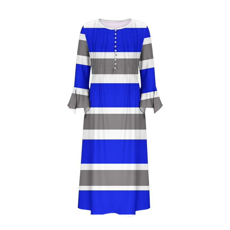 Womens Tennis Dress Women's Long Sleeve V-Neck Dress Fashion Striped Printed Casual Button V-Neck Flowy Long Maxi Dress with Pockets S-207 Blue XXL - Walmart.com Womens Tennis Dress Women's Long Sleeve V-Neck Dress Fashion Striped Printed Casual Button V-Neck Flowy Long Maxi Dress with Pockets S-207 Blue XXL - Walmart.com