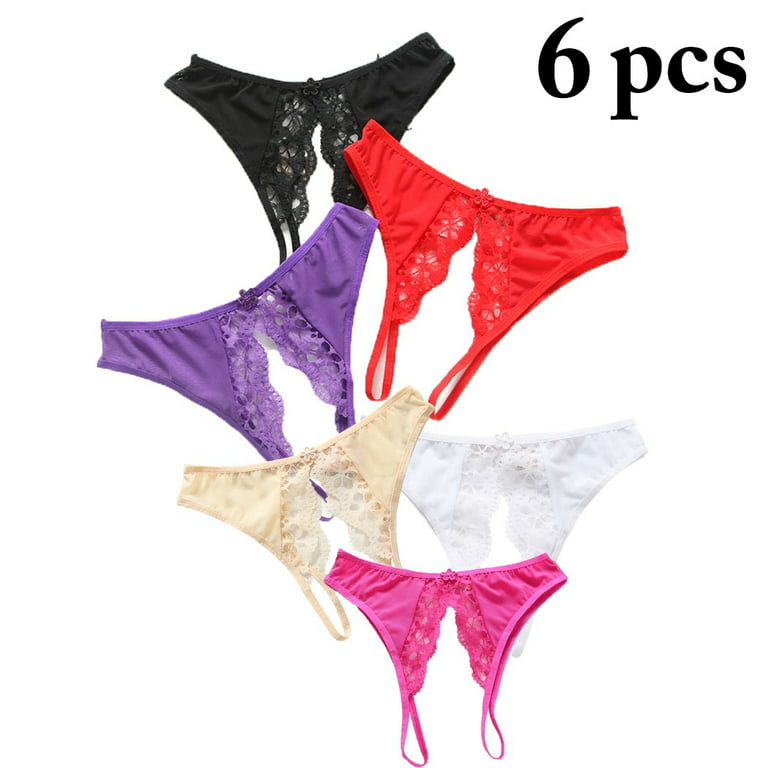 Thong Panty Open Crotch 6 Pairs Nylon Thong Underwear Lace Thongs for Women