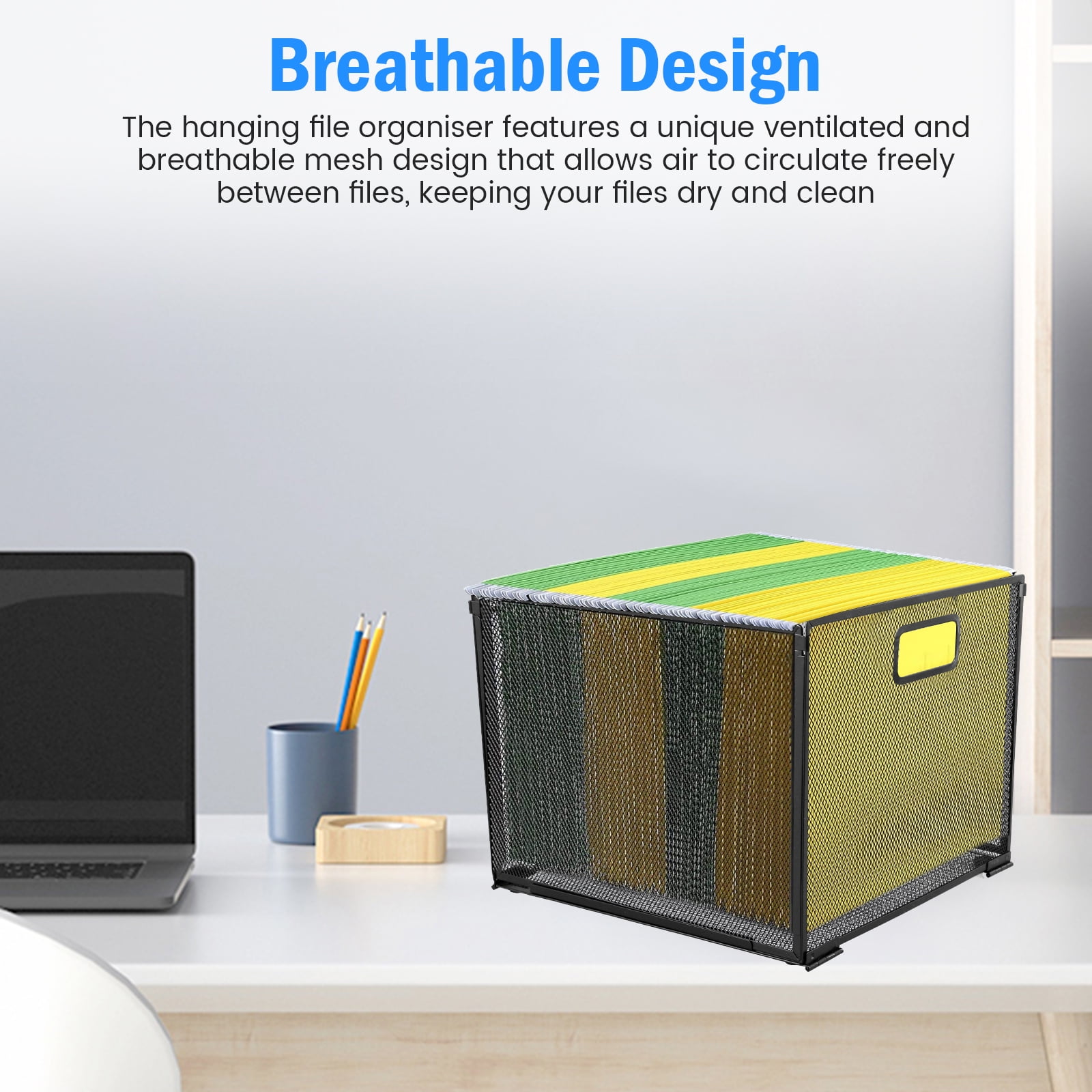 Hanging File Organizer Metal File Holder Box with Handle Letter Sized Metal File Basket Space Saving Hanging Filing Box Mesh File Box Storage Crate Foldable Desktop File Organizer for Home Office