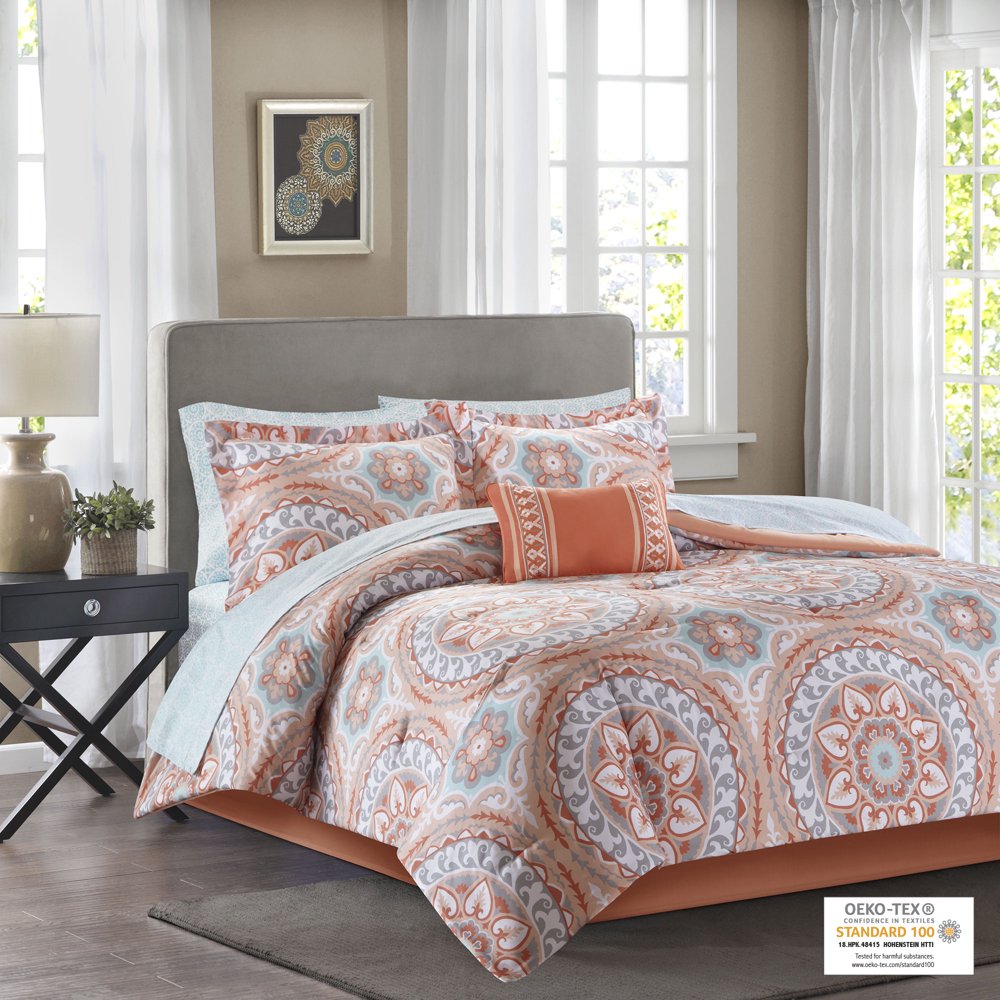 Home Essence Nepal Bed in a Bag Comforter Bedding Set, Orange, Twin