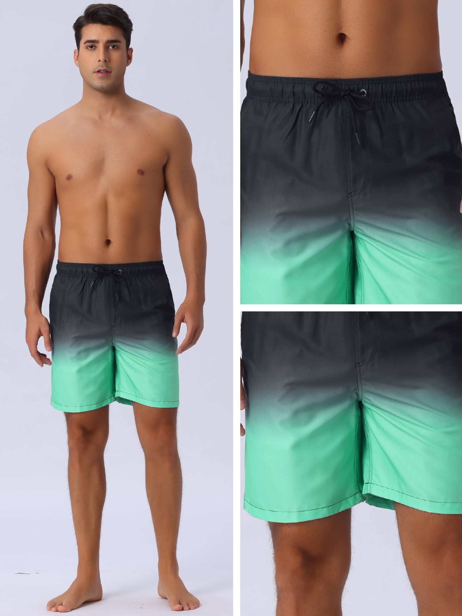 DARING DIVA Men's Gradient Color Drawstring Elastic Waist Lining Swimming Trunks 28 Light Green