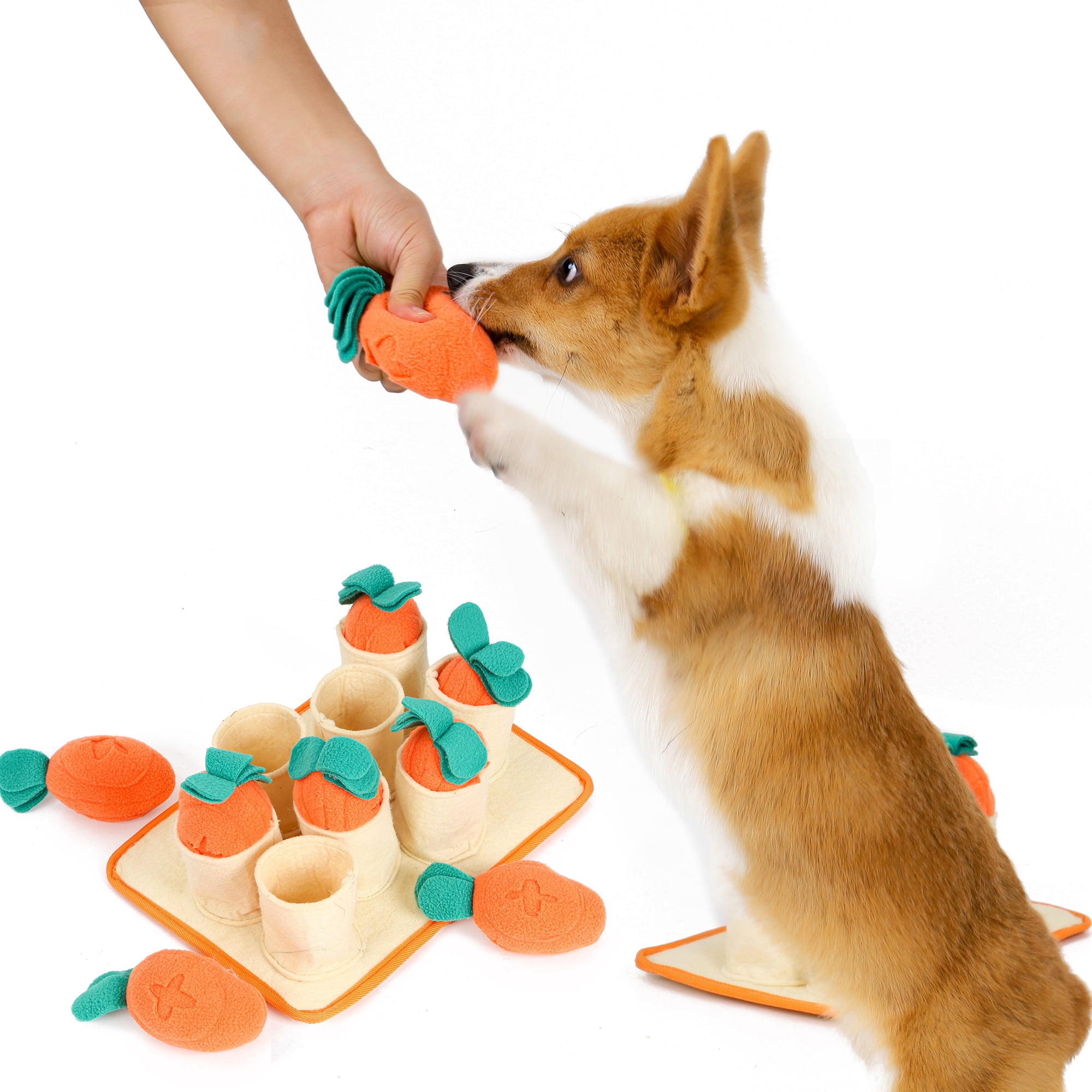 Dog Sniffing Training Toy Snuffle Mat, Puppy Toys Feeding Mat with 8 Plush Carrots, Treat Puzzle Toys for Small Medium Large Dogs