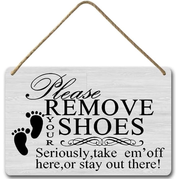 Zomyto 8x12IN Please Remove Your Shoes No Shoes Sign,Farmhouse Porch Decor Hanger Wall Decorations,Hanging Wooden Home Sign Rustic Wall Decor A03