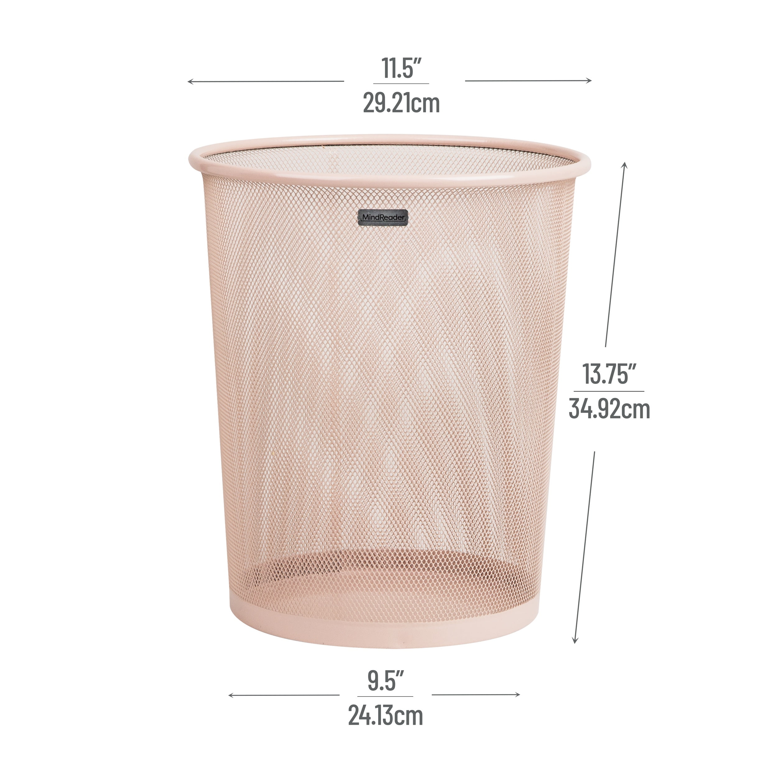 Mind Reader Mesh Trash Can, 16.65L (4.4 gal), Waste Paper Basket, Round, Office, Metal, Pink