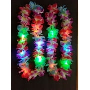12 Leis Hawaiian LED Luau Light Up Necklaces Flashing Rave Flower Vacation