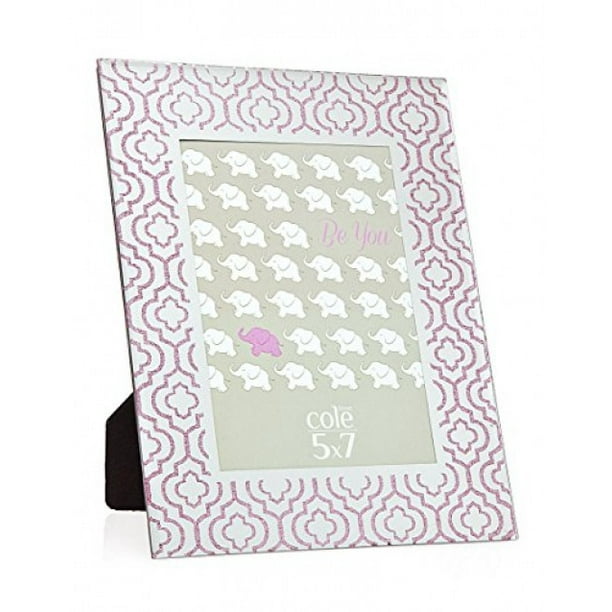5x7 Pink Glitter Damask Glass Photo Picture Frame Standing Horizontal