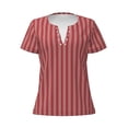 thumbnail image 4 of Wukai Stripes Red White Casual V-Neck Graphic Tees for Women: Lightweight and Breathable Summer Tops with Stylish Design-Small, 4 of 8