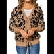 thumbnail image 1 of Cárdigan de Punto con Estampado de Leopardo y Lazo para Mujer, Larga, Cuello Redondo, Abertura Frontal, Informal, Holgado, para Exteriores. Caqui S, 1 of 10