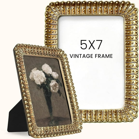Vintage Picture Frames 5x7 - Gold 5x7 Picture Frame Vintage Style, Ornate 5 x 7 Frames for Pictures, Antique 5 By 7 Frame For Tabletop And Wall Hanging Antique Wall Decor