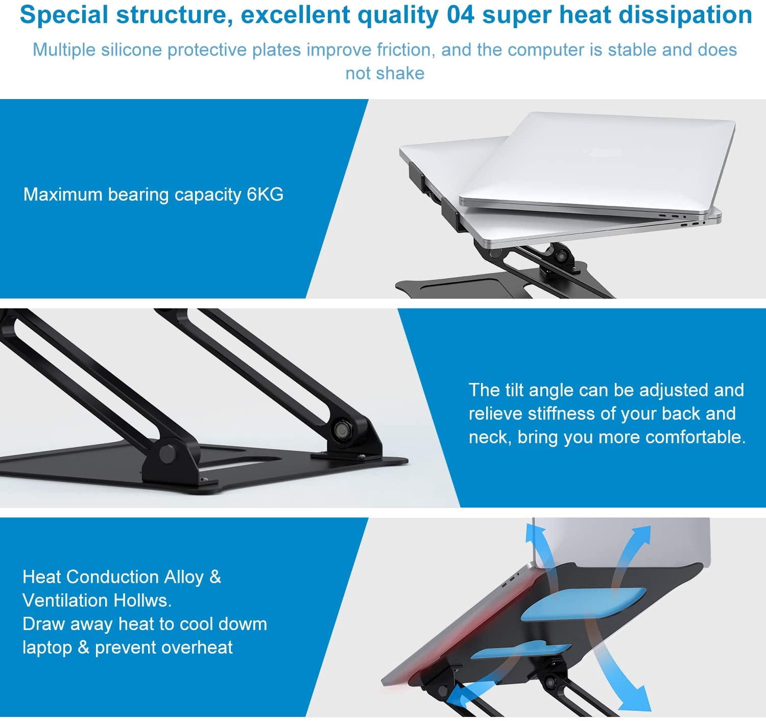 Adjustable Laptop Stand,Portable Laptop Computer Stand Riser&Multi-Angle Stand with Heat-Vent to Elevate Laptop Holder for Mac,Notebook,Lenovo KT1-black