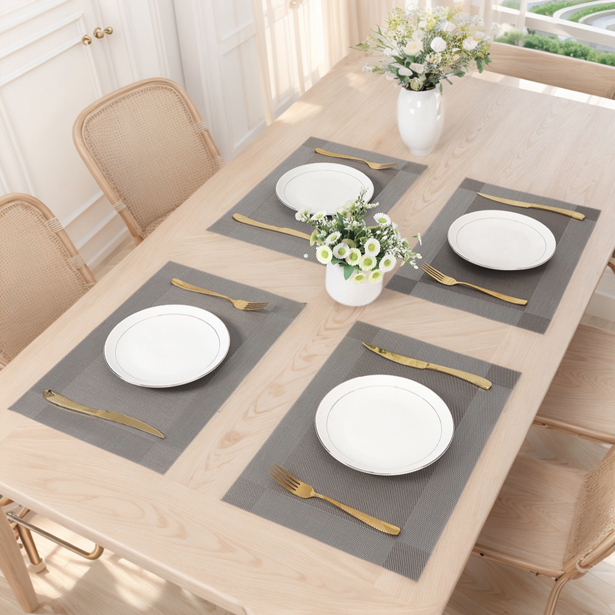 Unique Bargains Set of 8 Washable Wipeable Heat Resistant Table Placemat Gray 18x12in