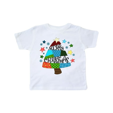 

Inktastic Merry Christmas Patchwork Quilting Tree Gift Toddler Boy or Toddler Girl T-Shirt